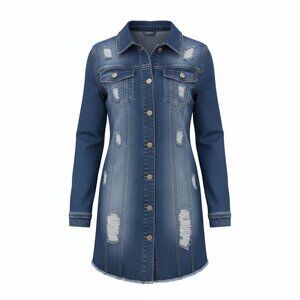 Distressed Longline Denim Jacket